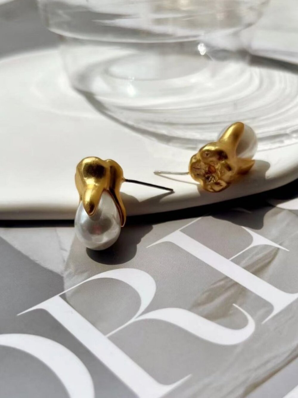 Gold Pearl Drop Heart Earrings